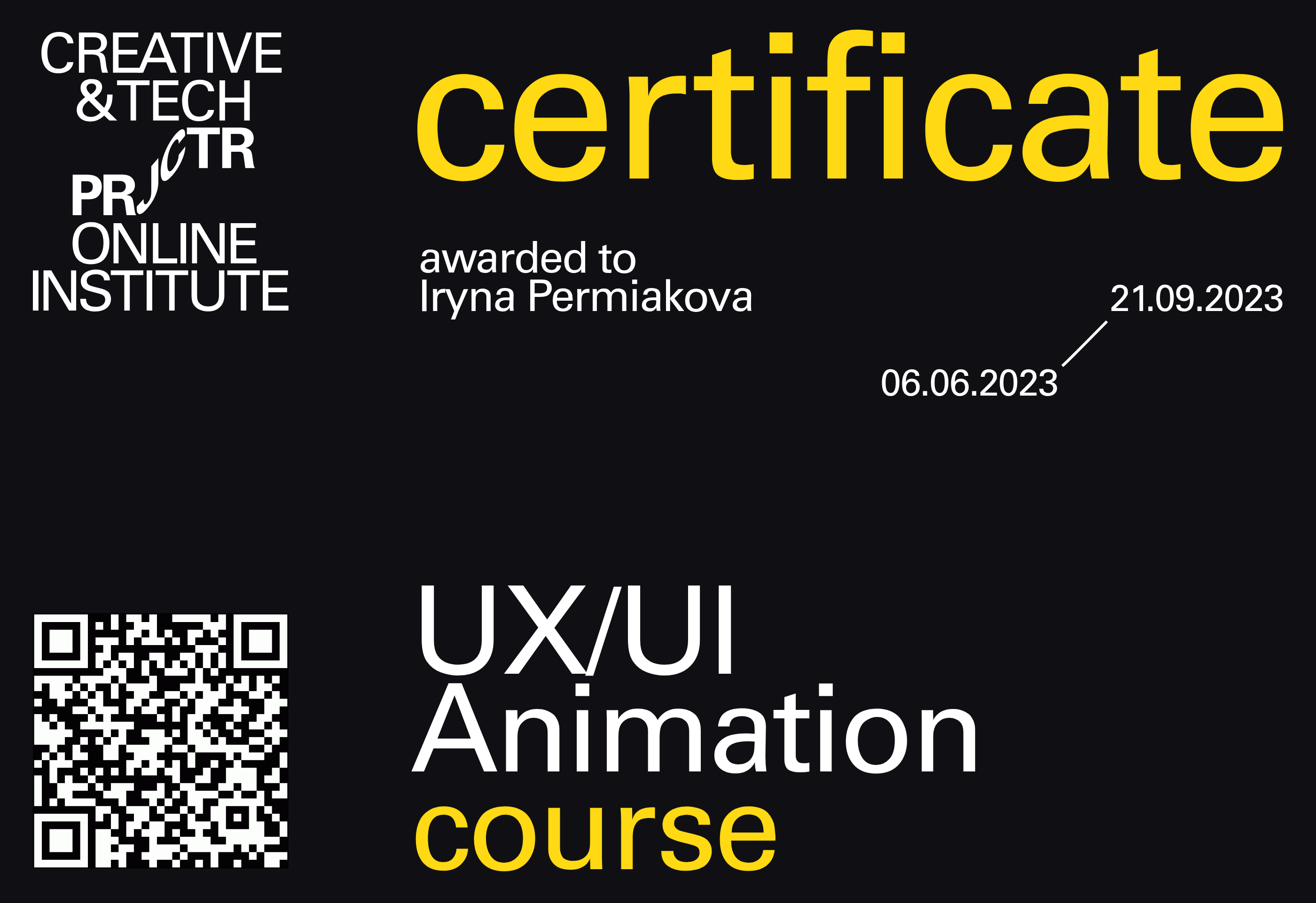 Projector Certificate — Iryna Permiakova