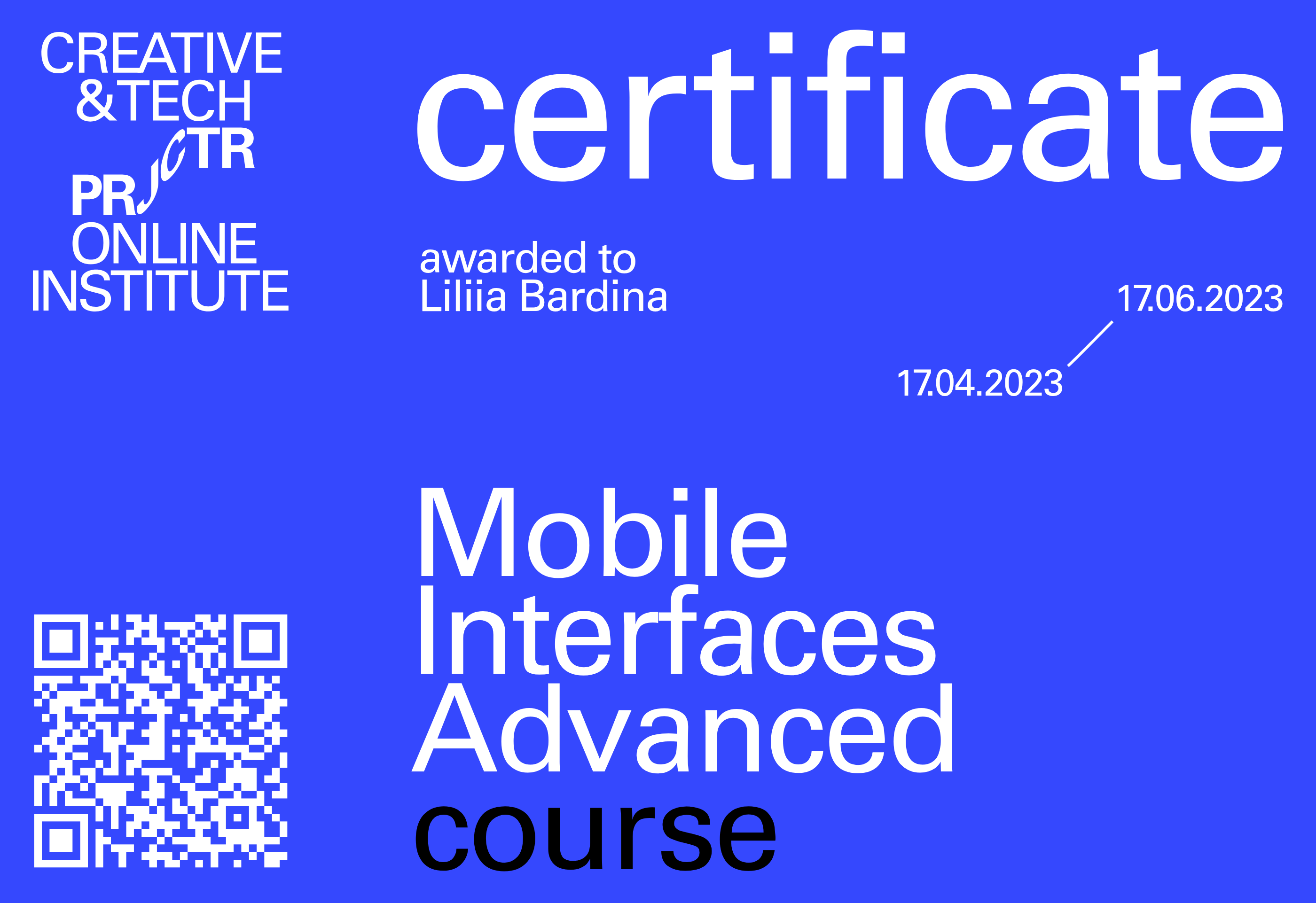 Projector Certificate — Liliia Bardina