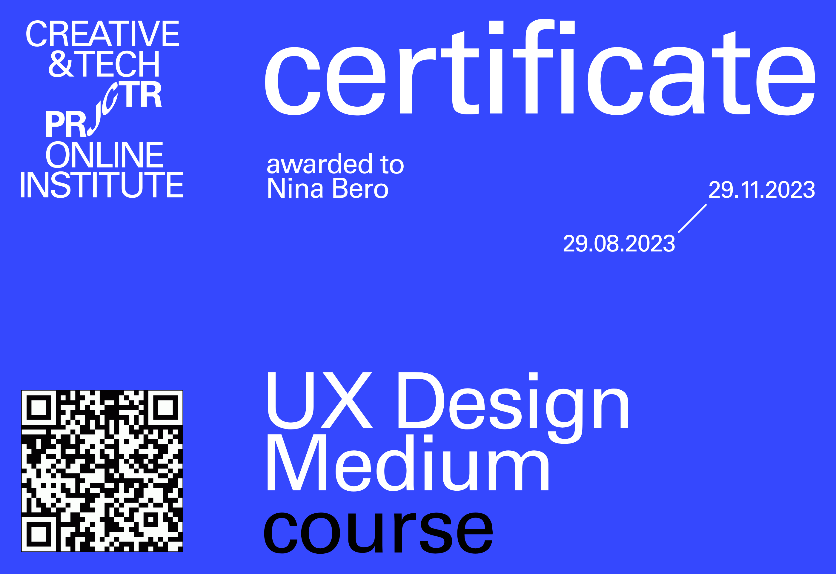 Projector Certificate — Nina Bero