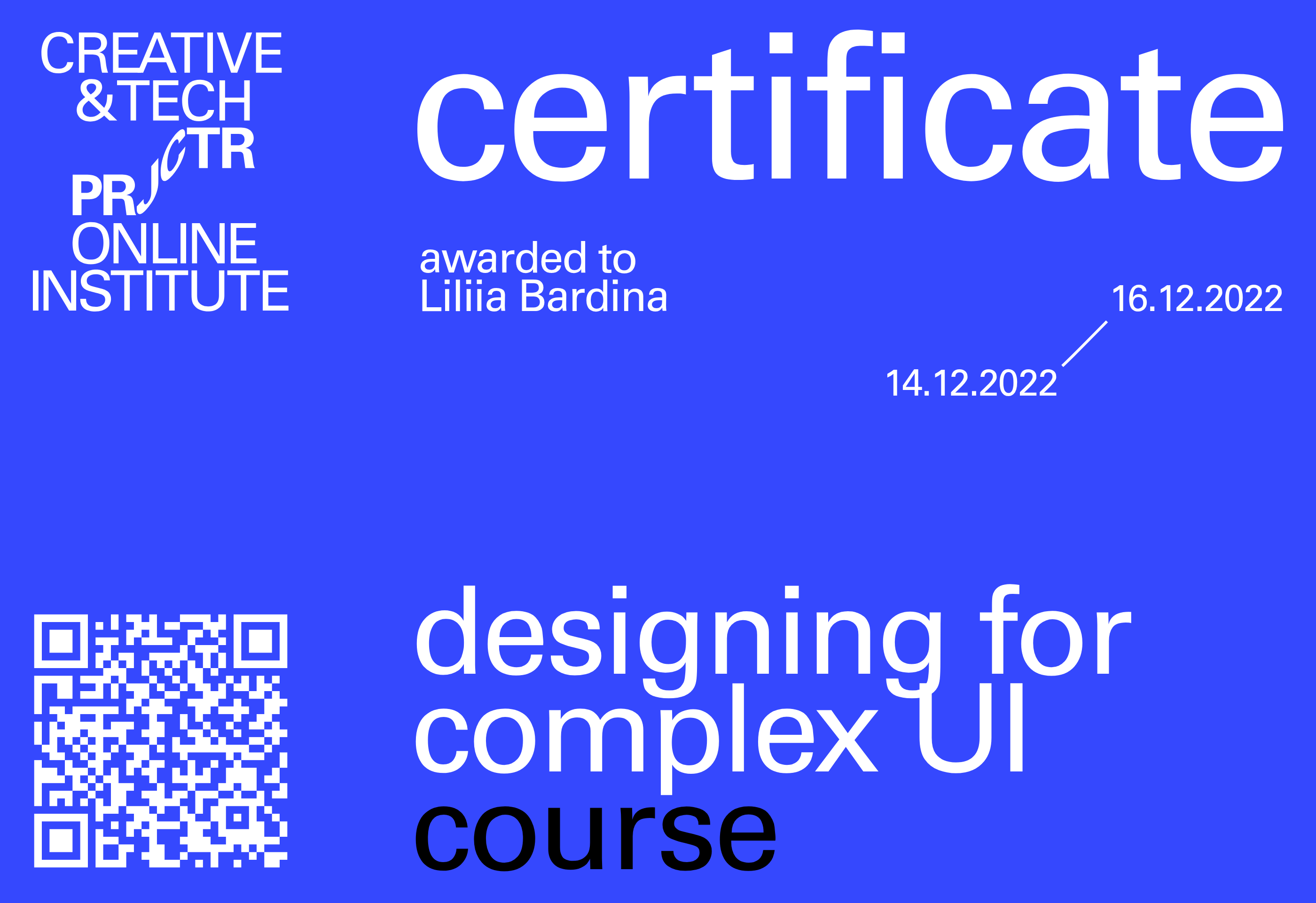 Projector Certificate — Liliia Bardina
