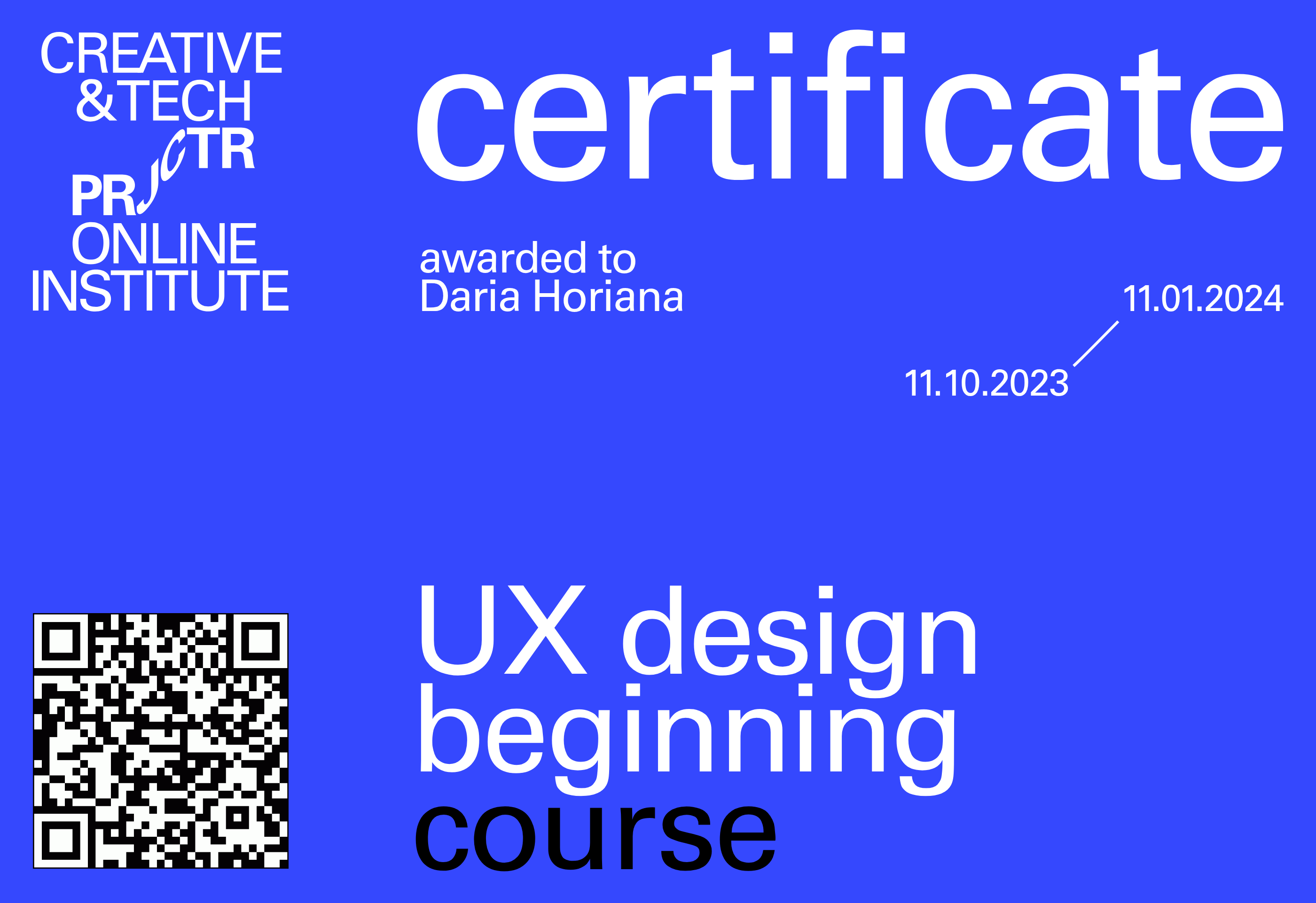 Projector Certificate — Daria Horiana