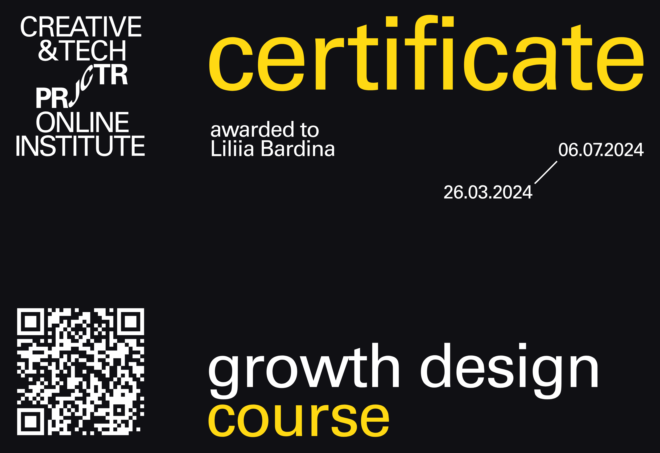 Projector Certificate — Liliia Bardina