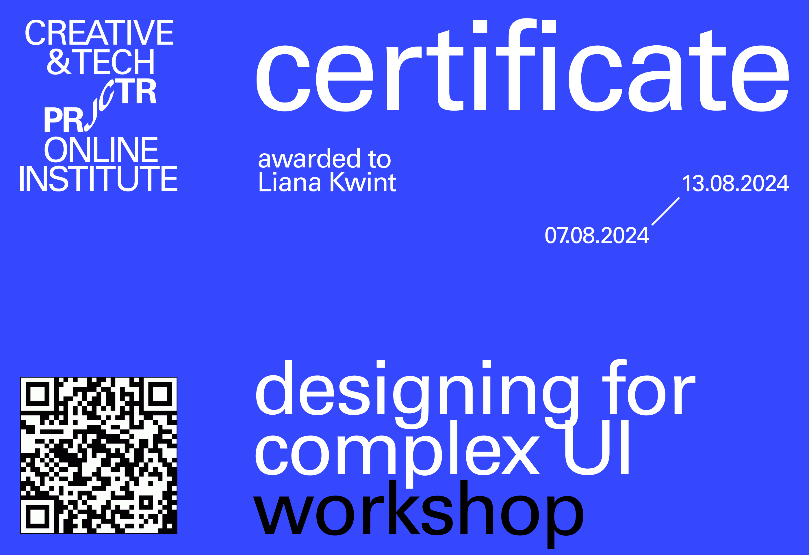 Projector Certificate — Liana Kwint