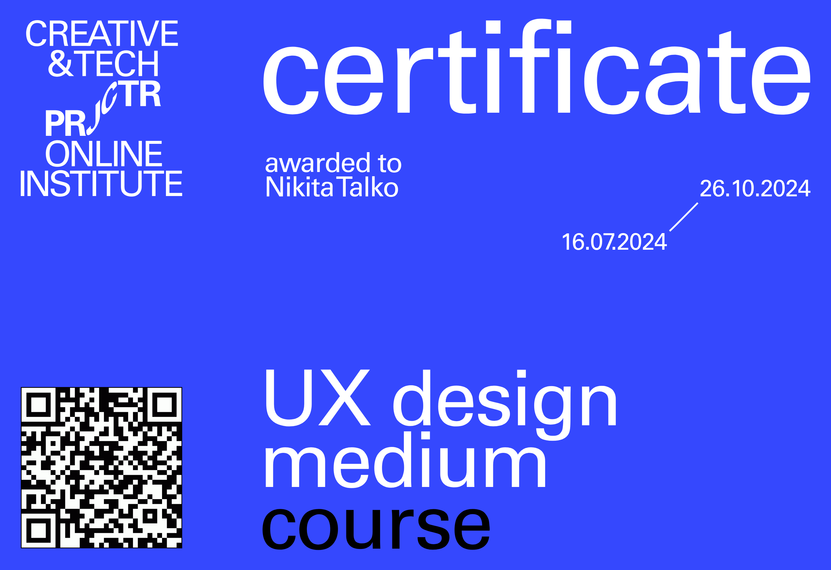 Projector Certificate — Nikita Talko