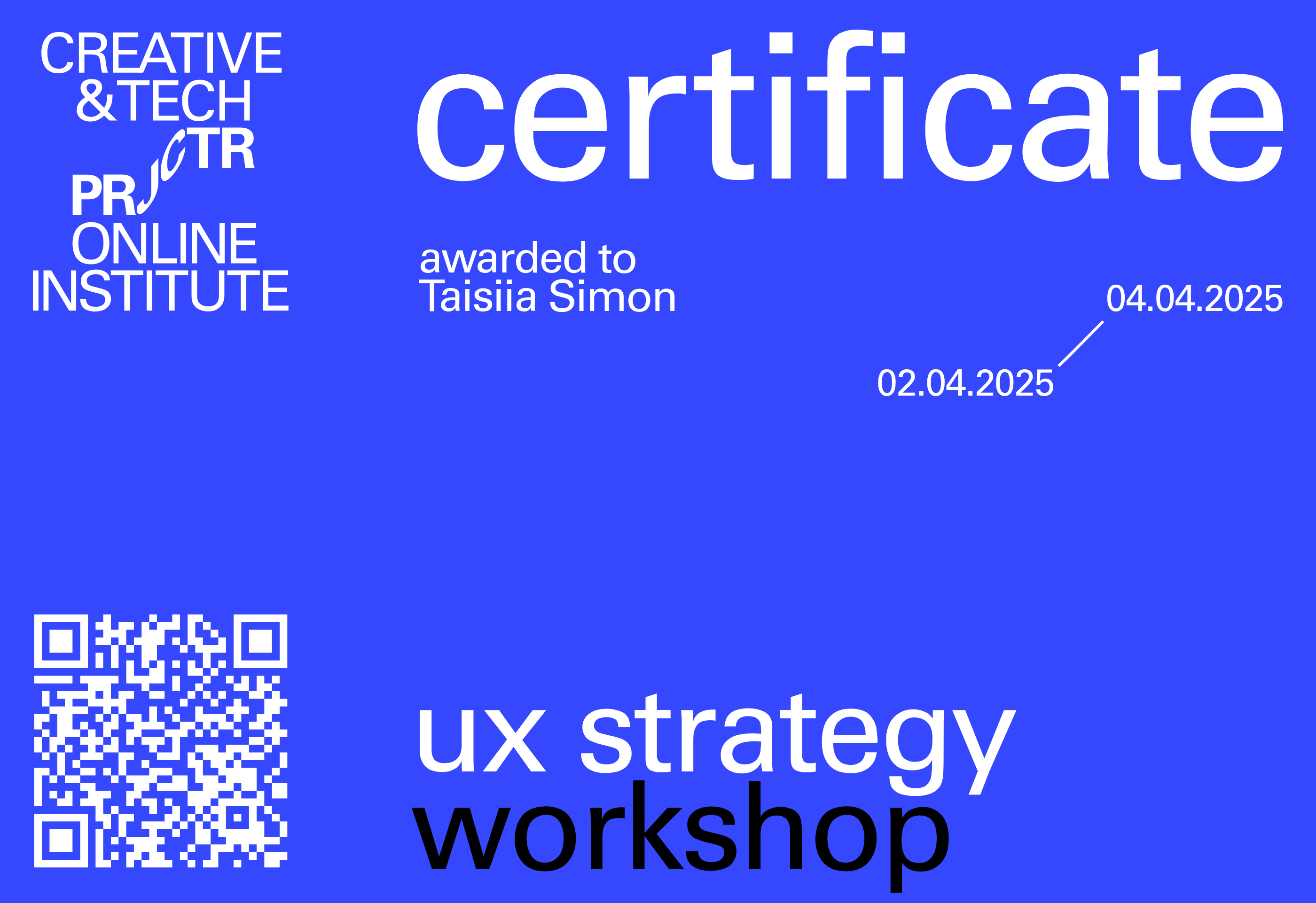 Projector Certificate — Taisiia Simon