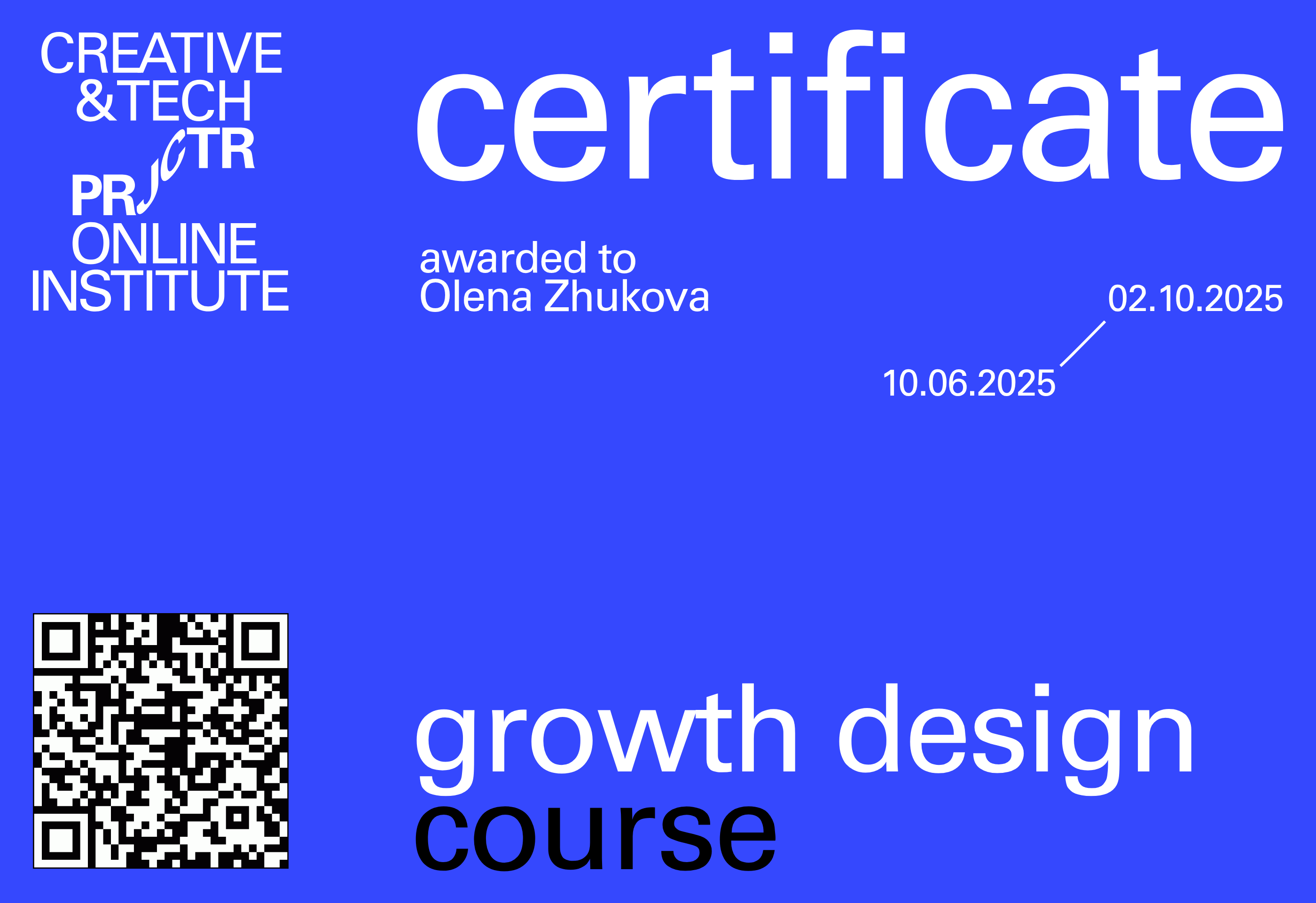 Projector Certificate — Olena Zhukova