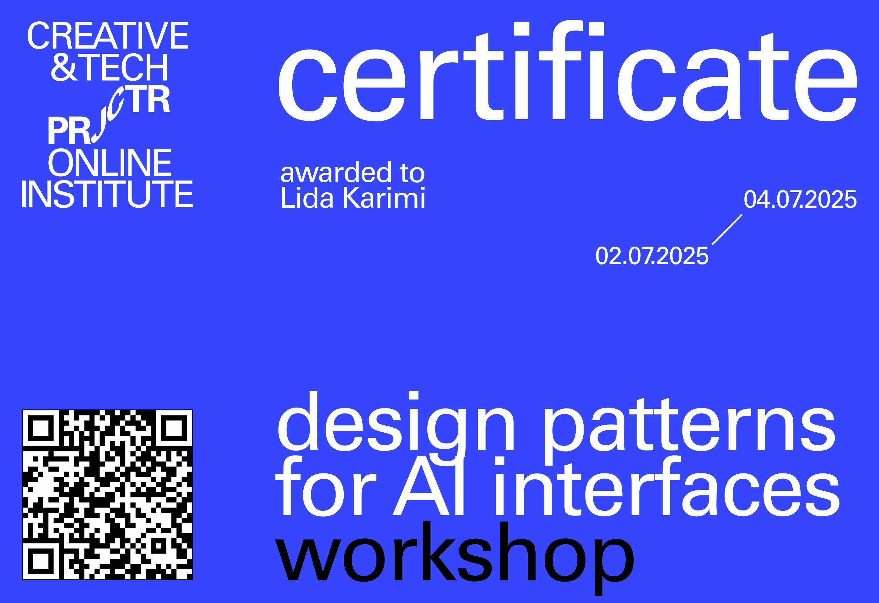 Projector Certificate — Lida Karimi