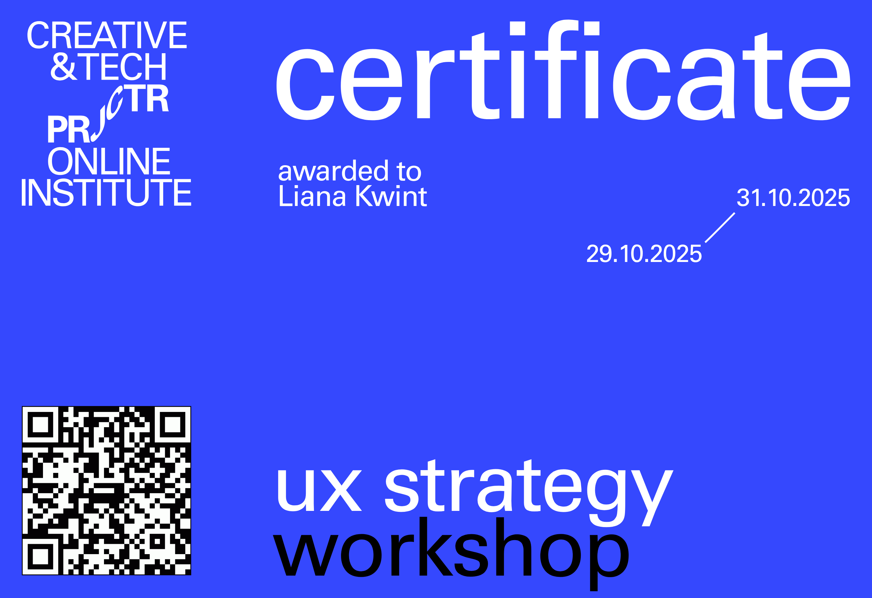 Projector Certificate — Liana Kwint