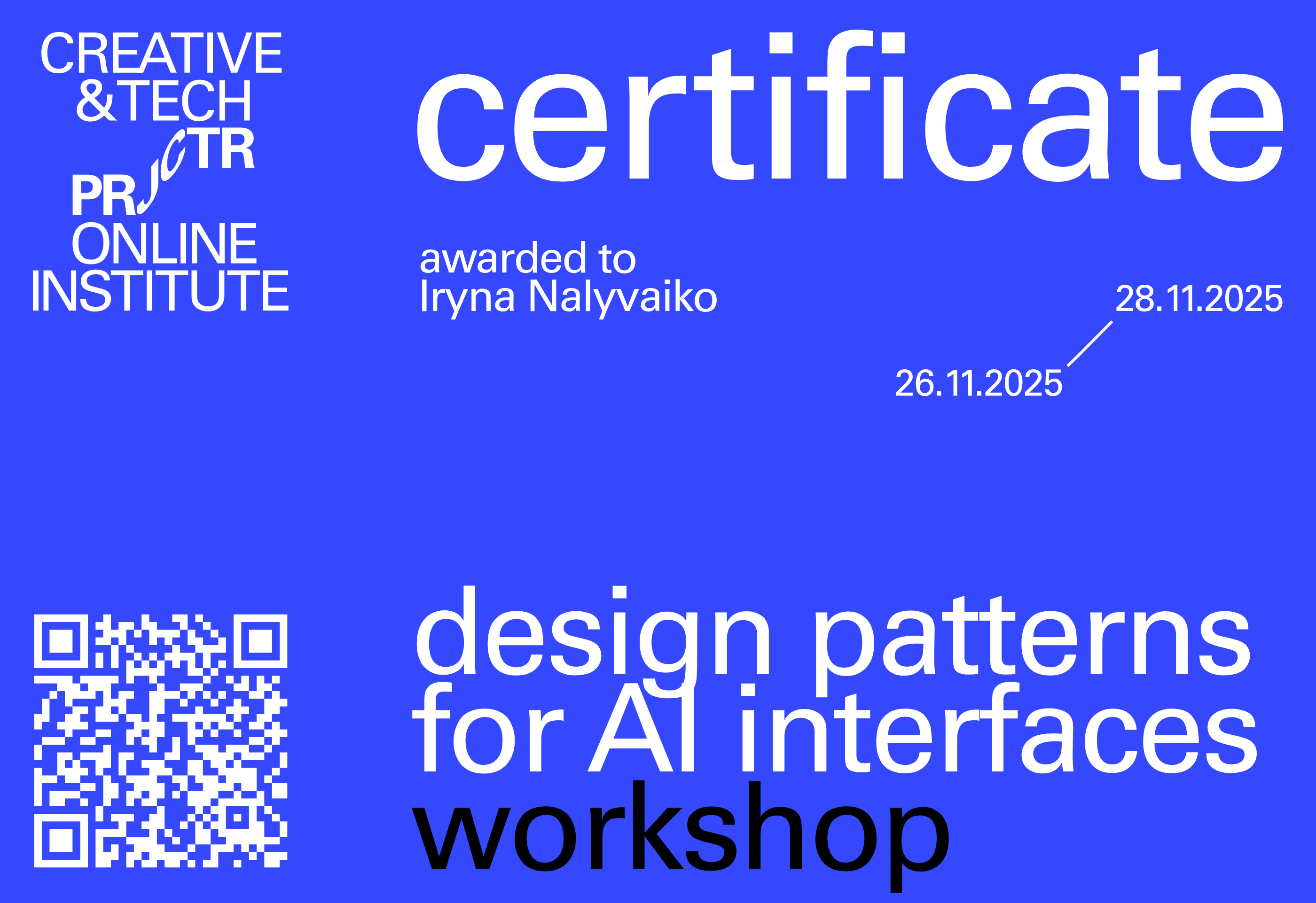 Projector Certificate — Iryna Nalyvaiko