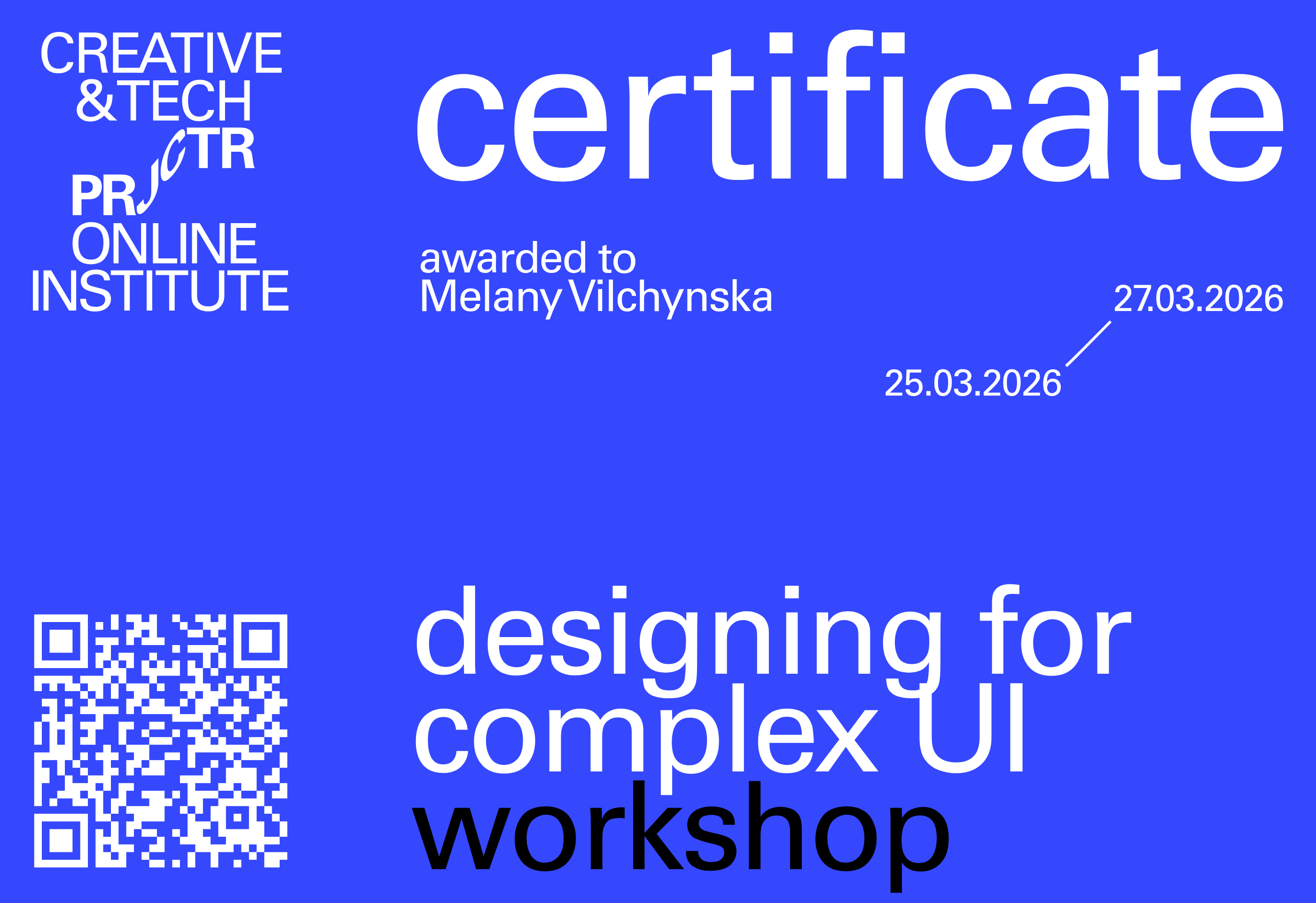 Projector Certificate — Melany Vilchynska