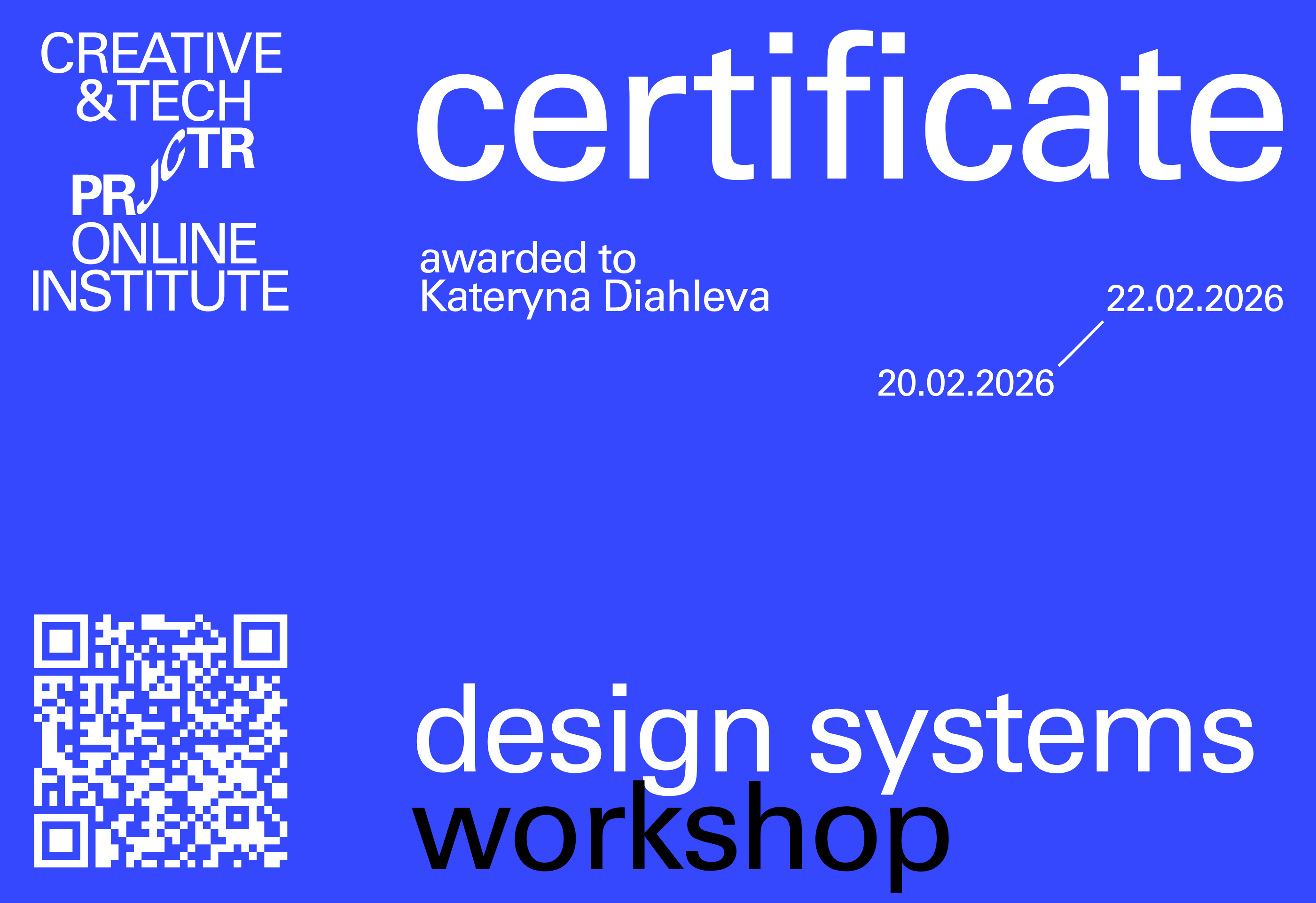 Projector Certificate — Kateryna Diahleva