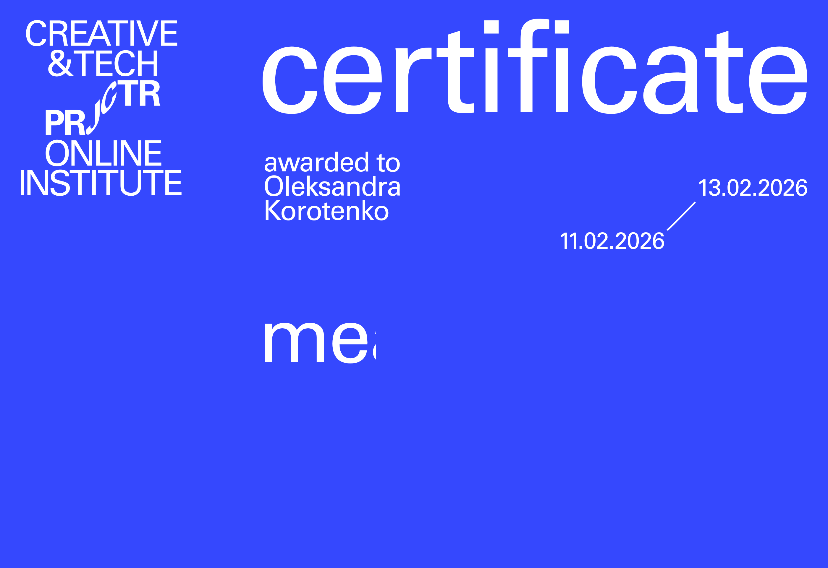 Projector Certificate — Oleksandra Korotenko